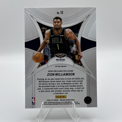 2023-24 Panini Mosaic - Epic Performers Zion Williamson #10 Green Mosaic Prizm - Picture 2 of 2