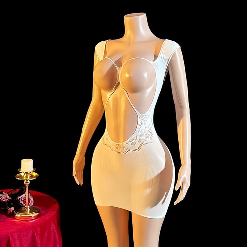 Women Fishnet Body Stockings short wrap dress open bust tight Underwear 415481 - Picture 5 of 24