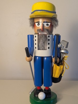 VTG Steinbach 15  NUTCRACKER GOLFER Toy Soldier Yellow Hat Gray Hair W. Germany