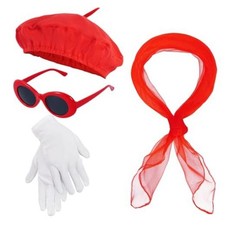 choyaxo 4pcs French Beret Hat Set Including Beret Hat Scarf Gloves Red