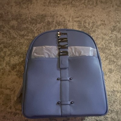 DKNY Blue Backpack, Silver Hardware, Zip Closure, Logo Accent, Small, Women's
