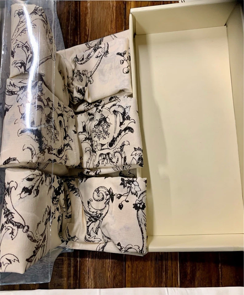 Servilletas de tela blancas/negras toile uva tonos plata anillos casa de campo francesa Foto 4 de 4