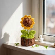 Crochet Sunflowers Bouquet, Handmade Knitted Flowers with Wooden Pot for Wome...