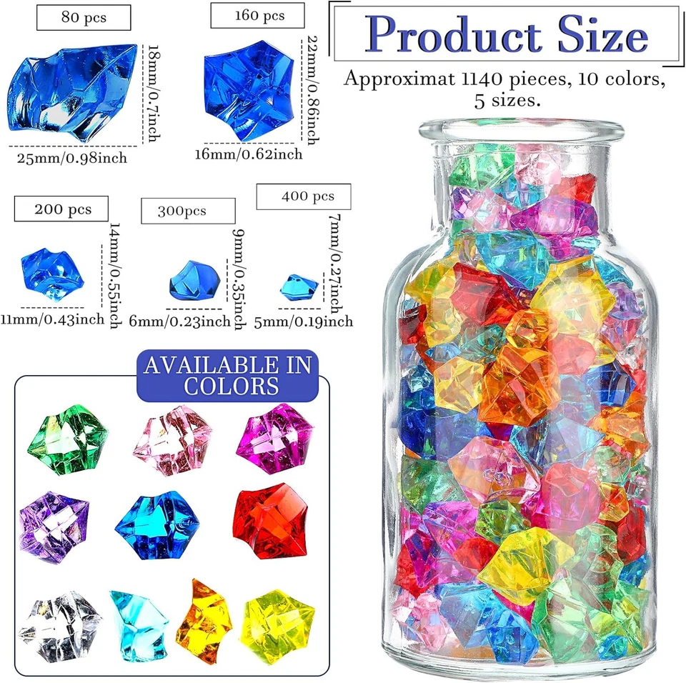 1140 piezas gemas acrílicas piratas cubo de hielo falso tamaños mixtos joyas trituradas plástico di Foto 2 de 4