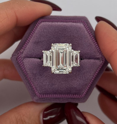 5.00 Ct Emerald-Cut Lab Grown Diamond Three Stone Wedding Ring 14k White Gold