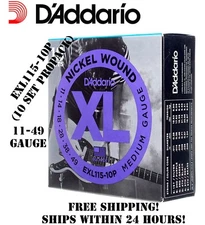 **10 SETS D'ADDARIO EXL115 ELECTRIC GUITAR STRINGS (NICKEL) EXL115-10P PROPACK**