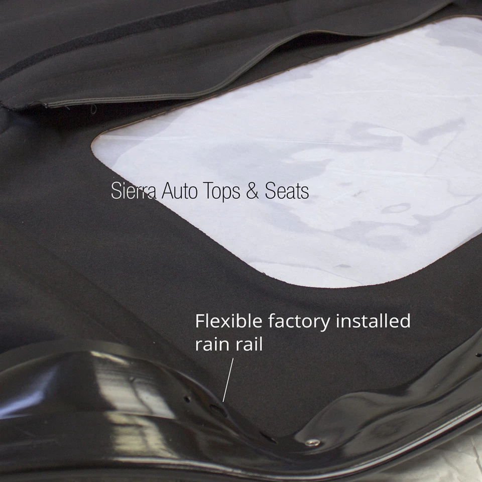 Mazda Miata 1990-05 convertible techo blando, ventana de plástico y riel de lluvia, negro Foto 3 de 4