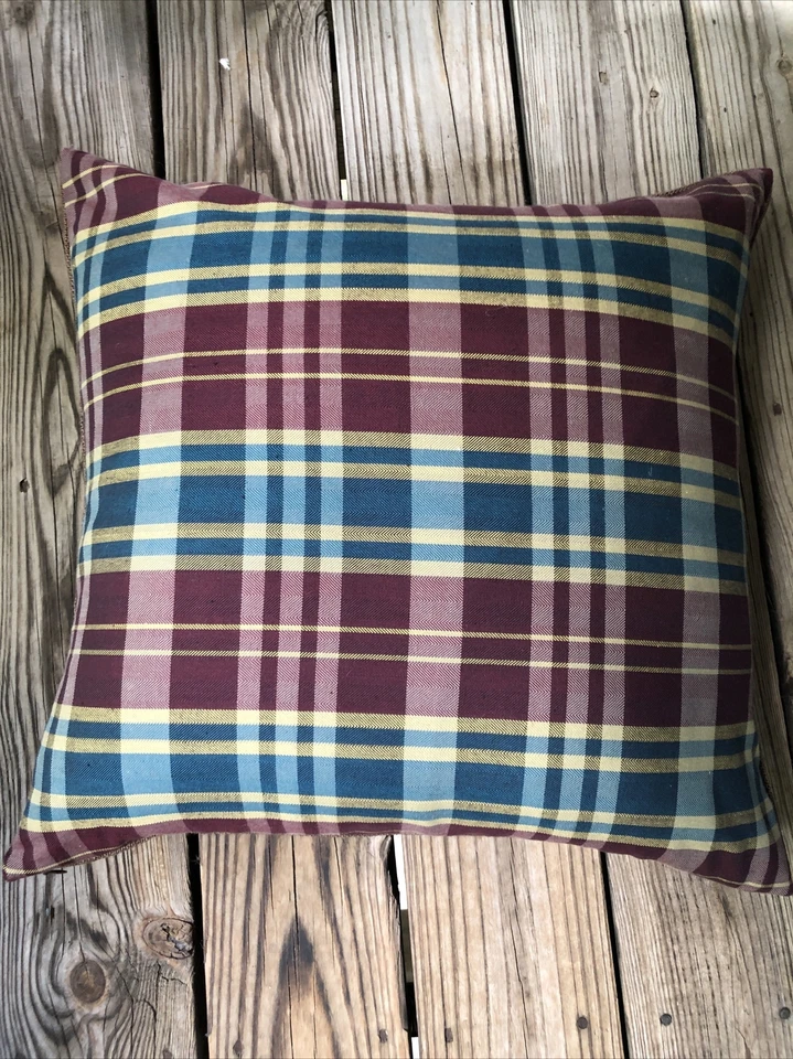 Funda de almohada decorativa de arpillera a cuadros/marrón 20x20 Foto 2 de 4