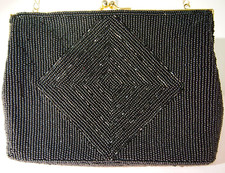 Lord Taylor Black Beaded Evening Shoulder Bag/Clutch w/Gold Snake-Chain Strap