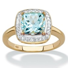 Natural Blue Topaz Gemstone with Gold Plated 925 Sterling Silver Ring 3146