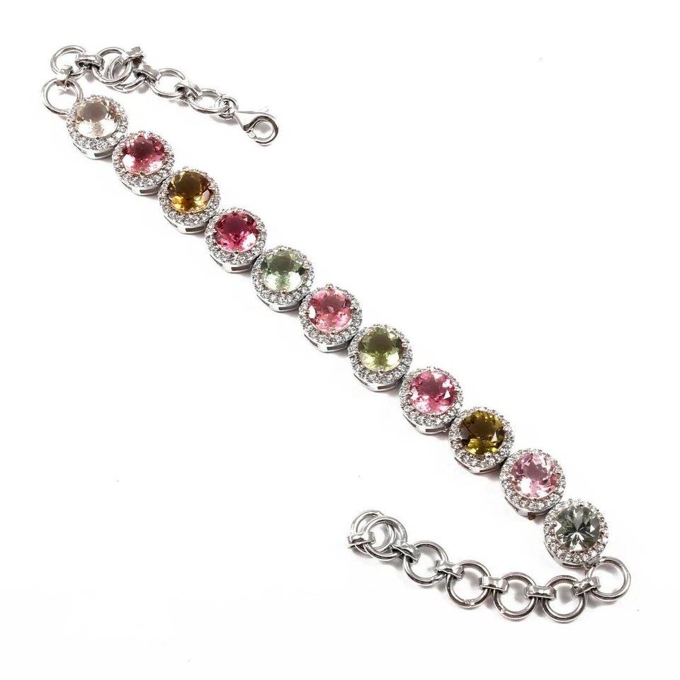 Natural MultiColor Tourmaline 925 Sterling Silver Tennis Bracelet Christmas Gift - Image 2 of 4