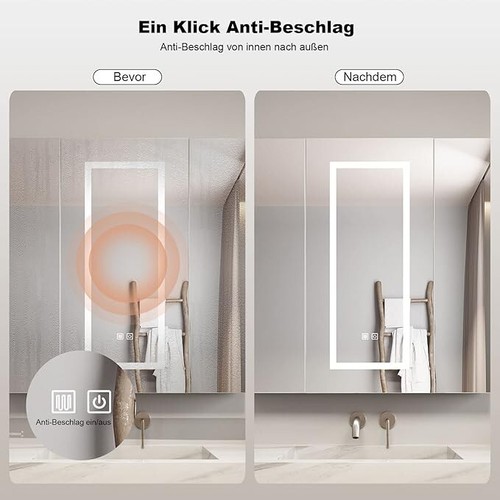 Badezimmerschrank mit Beleuchtung und Spiegel Wandschrank mit Anti-Fog 80x80cm - Bild 4 von 9