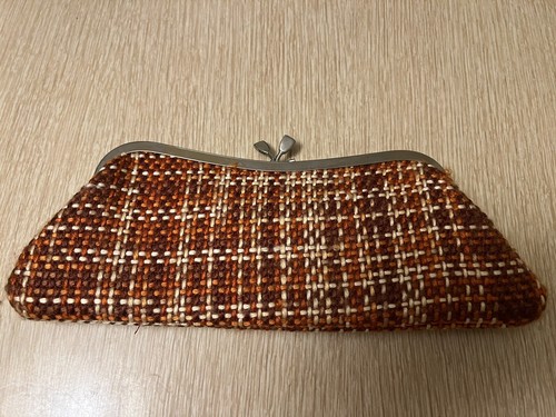 Vintage Tweed Fabric Orange Brown Clutch Purse Handbag W/ Chain - Picture 2 of 9