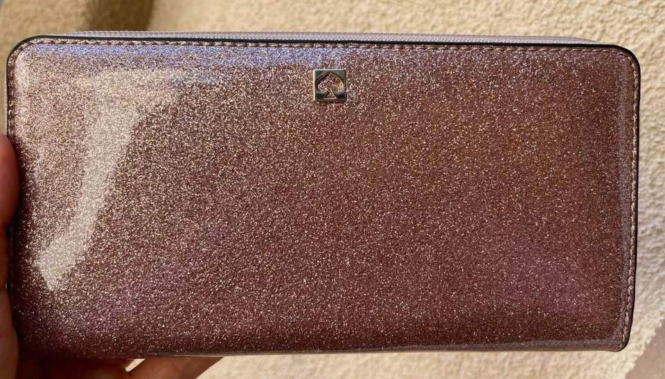 NUEVO CON ETIQUETAS Cartera Kate Spade Mavis Street Neda Cremallera Alrededor Brillo Oro Rosa Original Pa Foto 3 de 4