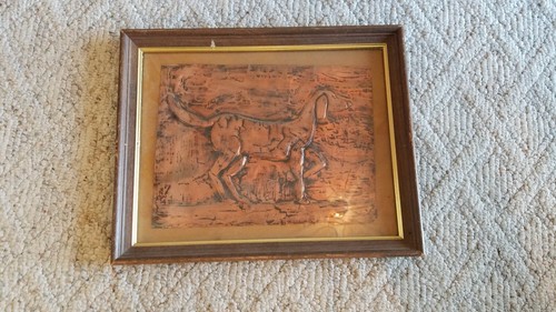 Hunting Dog Embossed Copper Impression Artwork Signed Framed Vintage Cabin Art
