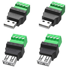 4Packs USB 2.0 Type A Male/Female to 4 Pin Screw Terminal Block Connector, Porta