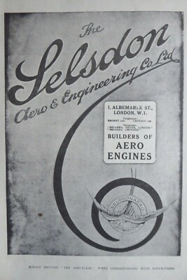 1/1919 PUB SELSDON SELSDONAERO ENGINE AIRCRAFT MOTOR CROYDON ORIGINAL ANZEIGE
