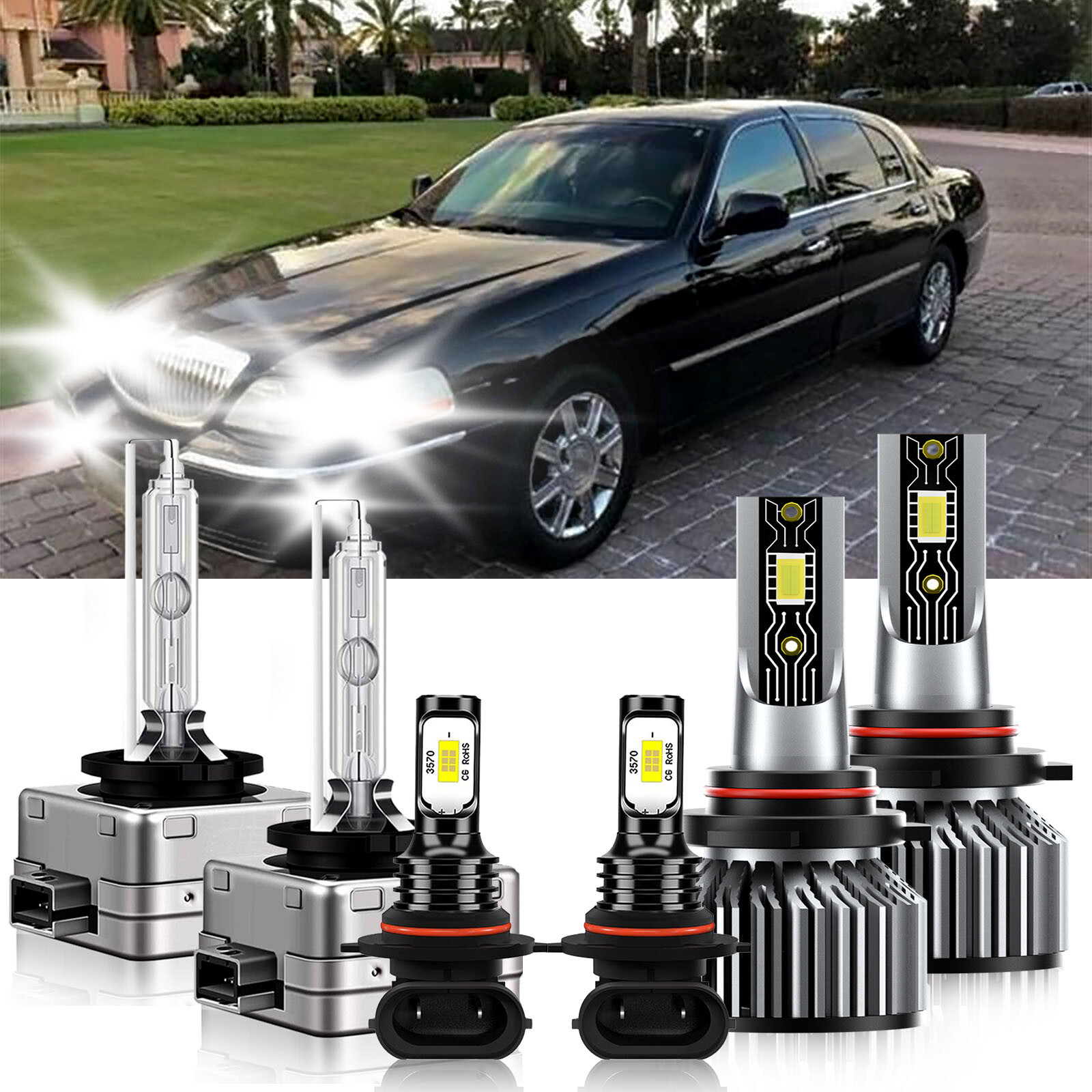 6x LED Headlight Bulbs Combo Fog Light 6500K For Lincoln Town Car 2003-2011
