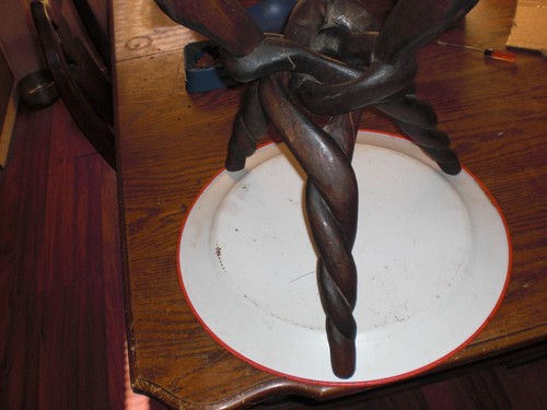 Vintage Rustic Lodge twisted Driftwood TIN TRAY end table stand carved driftwood - Picture 7 of 7