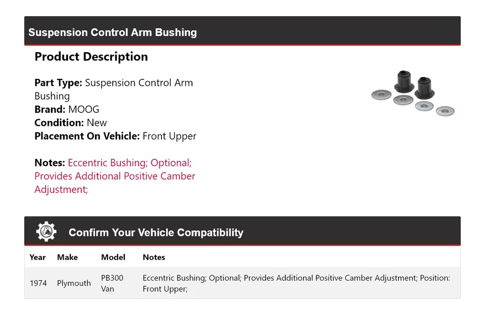 Brazo de control de suspensión delantero superior MOOG para furgoneta Plymouth PB300 1974 Foto 2 de 4