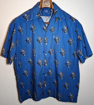 LFYT All Over Print Logo Blue Short Sleeve Pocket Button Up Men's Size Large