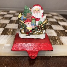 Vintage Santa Claus Riding Slay Stocking Hanger Cast Iron Heavy