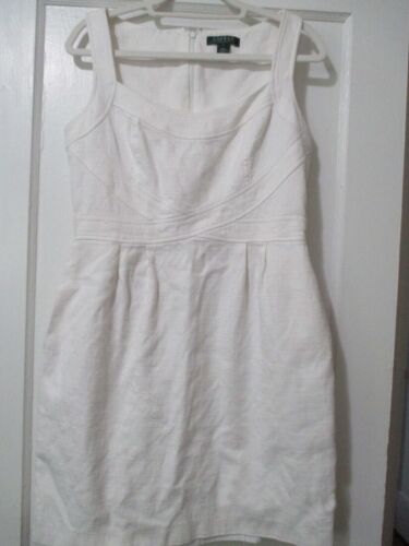LAUREN+RALPH LAUREN+WOMEN'S DRESS+ WHITE+SIZE 12+SLEEVELESS+LINED+100% COTTON