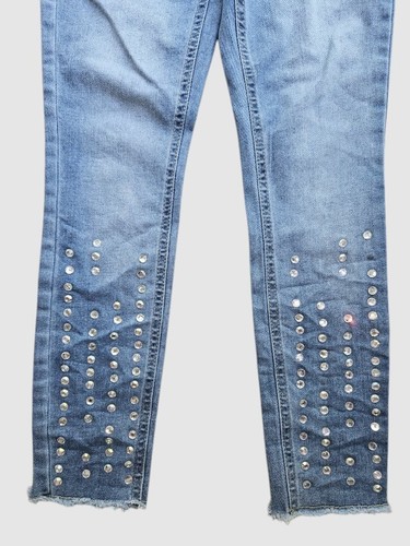 * JUSTICE Mid Rise Denim Jeans Leggings Girls Size 10 Rhinestone Embellished - Picture 4 of 5
