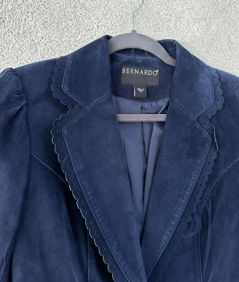 Chaqueta de cuero Bernardo para mujer pequeña azul real botón delantero vintage Foto 4 de 4