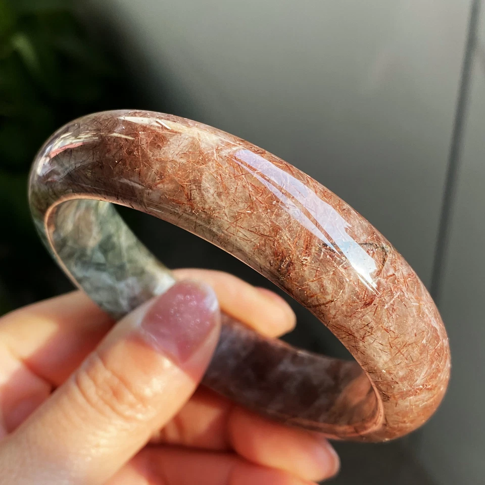 60.8mm Natural Red Copper Green Rutilated Quartz Crystal Bangle AAAA - Image 2 of 4