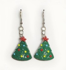 Silver Christmas Tree Drop Dangle Earrings