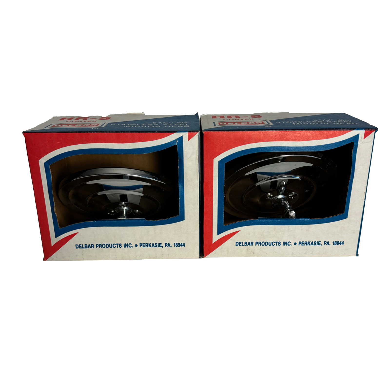 One Pair Delbar HR5 Convex Stainless Steel Mirror Head 5 5/8" Vintage