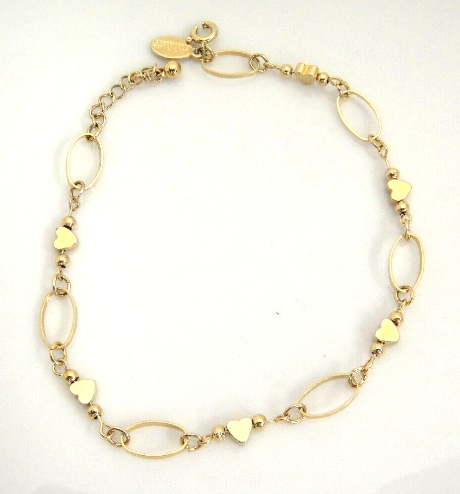 Panama Jack Gold Tone Ankle Bracelet Hearts and Oval Links eBay