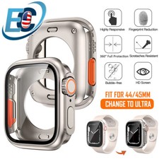 For Apple Watch 44/45mm PC Full Case Tempered Glass Screen Protector Ultra Look