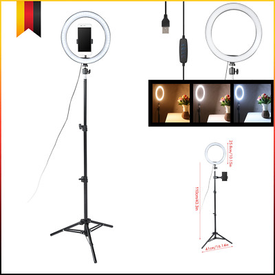 USB LED Ringlicht Stativ Ringleuchte Fotolicht Studio-Licht Lampe Selfie 10 Zoll