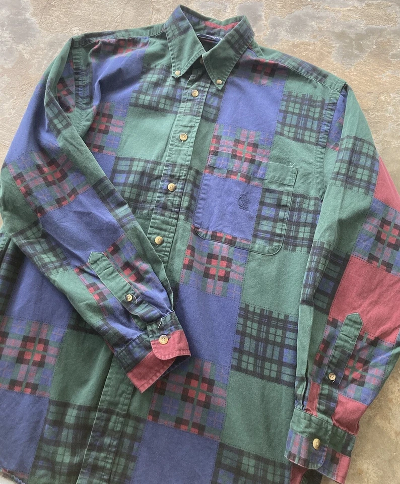 Vintage 90s Nautica Multicolor Stripe Plaid Colorblock Button Shirt M flannel - Image 2 of 4