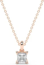 14K Gold Lab Grown 1/4CT Diamond Dangling Princess Pendant Necklace