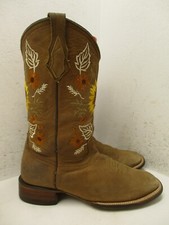 Agave Boots Womens Brown Leather Sunflower Embroidered Cowboy Boots Size 7