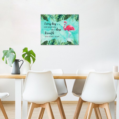 Plant Pink Flamingo Blue Marble Canvas Wall Art for Bathroom Living Room Bedroom - Picture 19 of 23