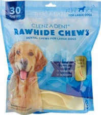 Clenz-A-Dent Rawhide Chews for Large Dogs 26-50 lbs - 30 Chews