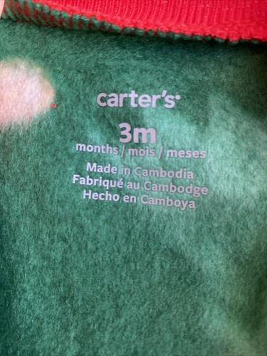 CARTER’S Green Santa Long Sleeve Christmas 2-way Zip Fleece One PC Jumper Sz 3M - Picture 9 of 20