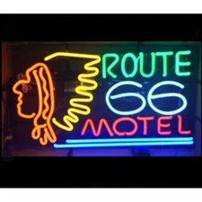 Indian Motorcycle Route 66 Motel Neon Light Sign Visual Shop Man Cave Glass 19"