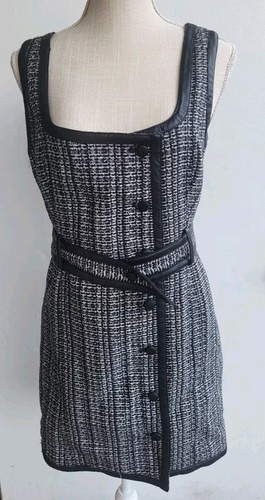 Antropologie Maeve Tweed Mini Belted Button Sleeveless Leather Trim Dress 6 - Picture 6 of 12