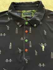 Christmas Theme WILLIAM MURRAY Polo Shirt M Blue Golf Holiday New York Graphic