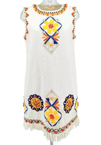 Tory Burch Eleanor Dress Ivory Beaded Sleeveless Dress Size 10