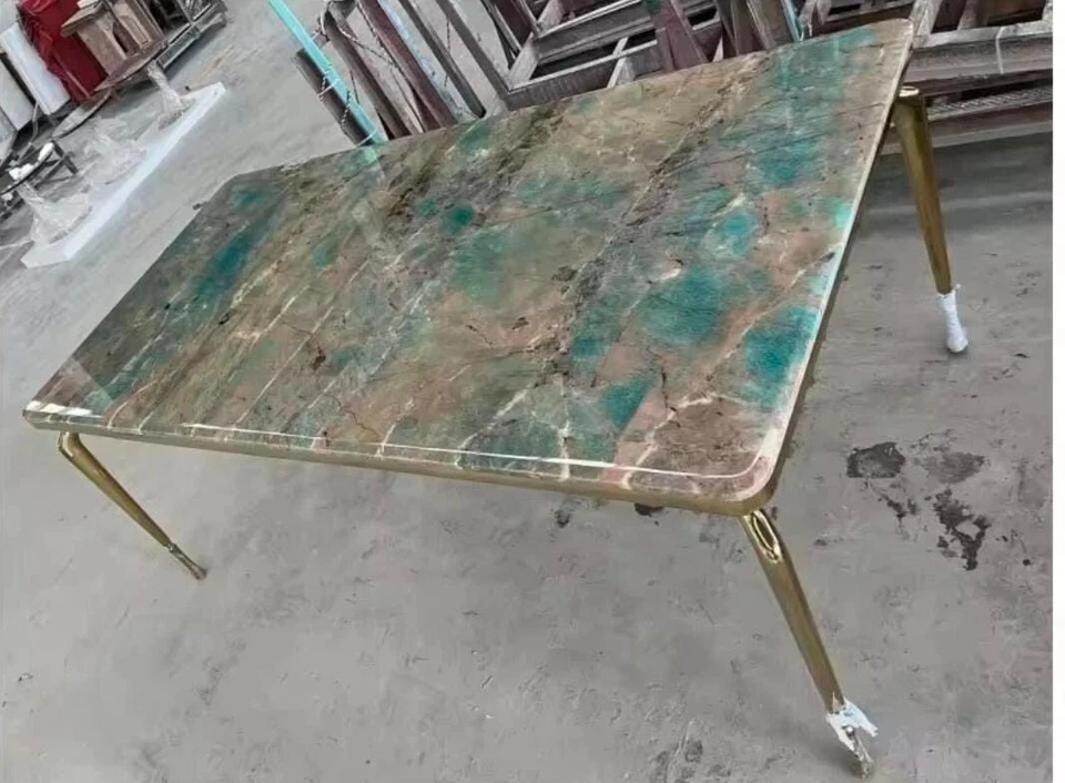 Mesa de centro de losa de cristal amazonita natural | Tapa de piedra de ágata verde curativa | Ha Foto 2 de 4