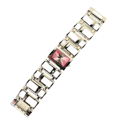 Manhattan Quarz Croton Uhr Damen rosa silberfarben Art Deco Armband 7,25"