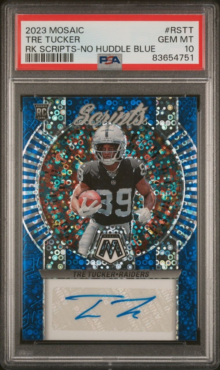 Tre Tucker Panini Mosaic Rookie Scripts #RSTT No Huddle Blue
