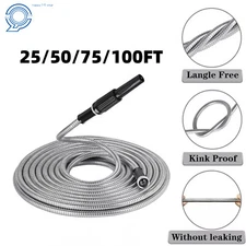 Garden Water Hose Pipe Stainless Steel Metal Flexible Lightweight 25/50/75/100FT