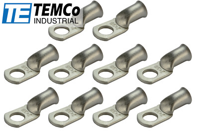 10 Lot 2 AWG 3/8'' Hole Ring Terminal Lug Tin Plated Copper Uninsulated Gauge
